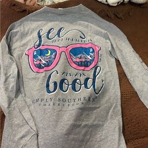 Simply Southern Heather Gray Long Sleeve Shirt Size Small